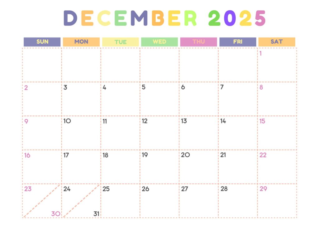 december printable calendar 2025