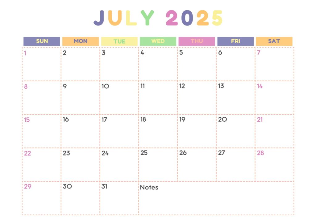 july printable calendar 2025