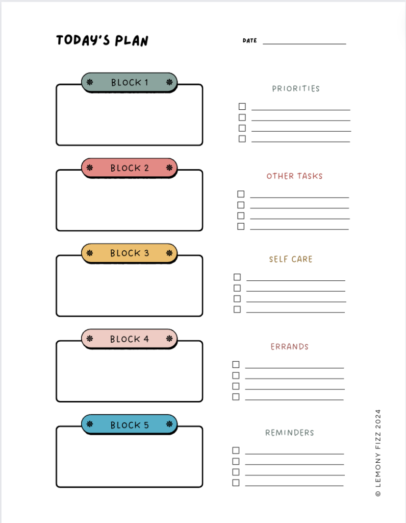 Pastel Colorful Simple Daily Timeblock Planner