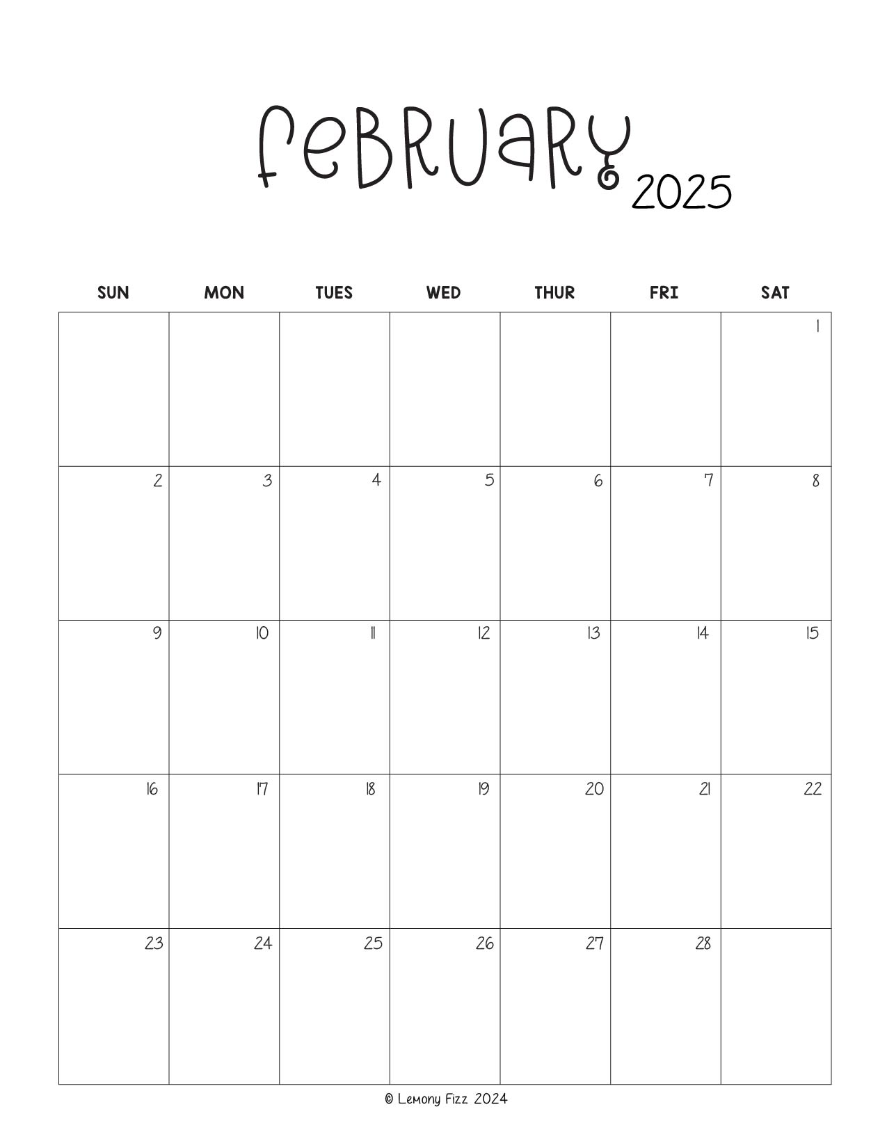 February 2025 Monthly Calendar to Print