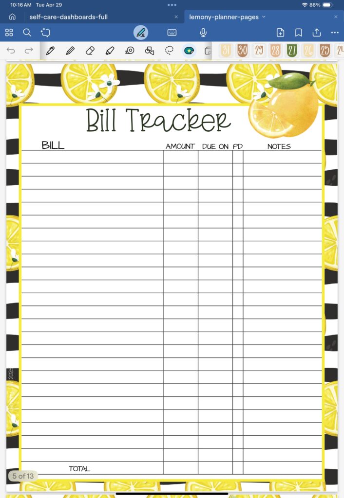 bill-tracker-lemony-fresh-planner-pages