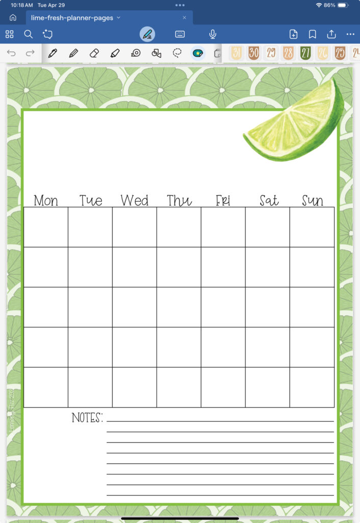 lime-fresh-planner-pages