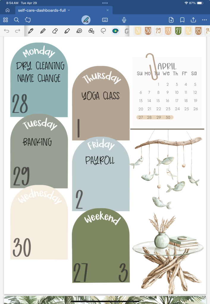 self care planner insert page