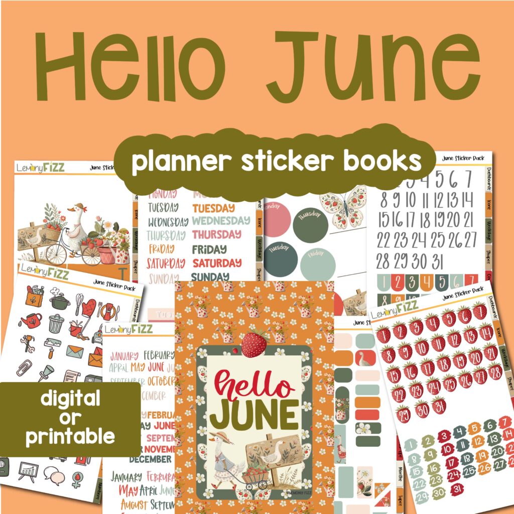 june stickers for digital planning