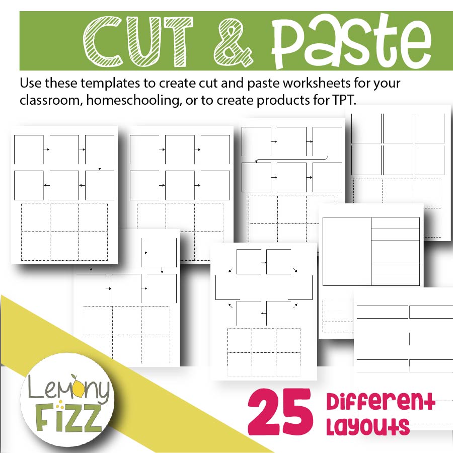 Cut and paste worksheet templates for teachers and homeschoolers.