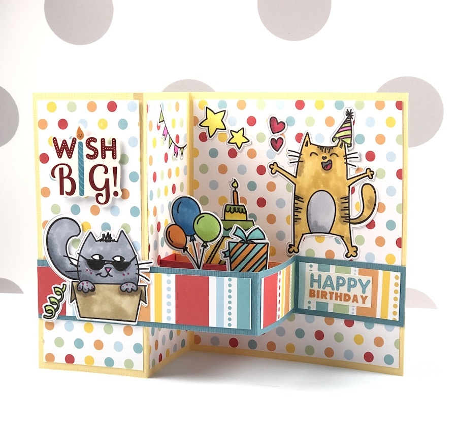 cat birthday z fold with digital stamps for card making